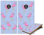 Cornhole Game Board Vinyl Skin Wrap Kit - Premium Laminated - Flamingos on Blue fits 24x48 game boards (GAMEBOARDS NOT INCLUDED)