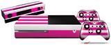 Psycho Stripes Hot Pink and White - Holiday Bundle Decal Style Skin fits XBOX One Console Original, Kinect and 2 Controllers (XBOX SYSTEM NOT INCLUDED)