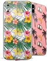 2 Decal style Skin Wraps set for Apple iPhone X and XS Beach Flowers 02 White
