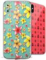 2 Decal style Skin Wraps set for Apple iPhone X and XS Beach Flowers Seafoam Green