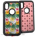 2x Decal style Skin Wrap Set compatible with Otterbox Defender iPhone X and Xs Case - Beach Flowers 02 White (CASE NOT INCLUDED)