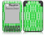 Skull And Crossbones Pattern Green - Decal Style Skin fits Amazon Kindle 3 Keyboard (with 6 inch display)